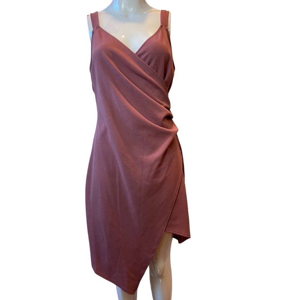 Windsor Womens Wrap Body Con Dress Sexy Asymmetrical Backless Nude Pink Size XL